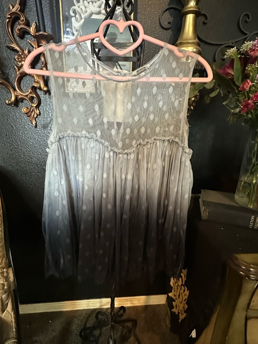 gimmicks by BKE Gray Ombre Sheer Dot Sleeveless Blouse